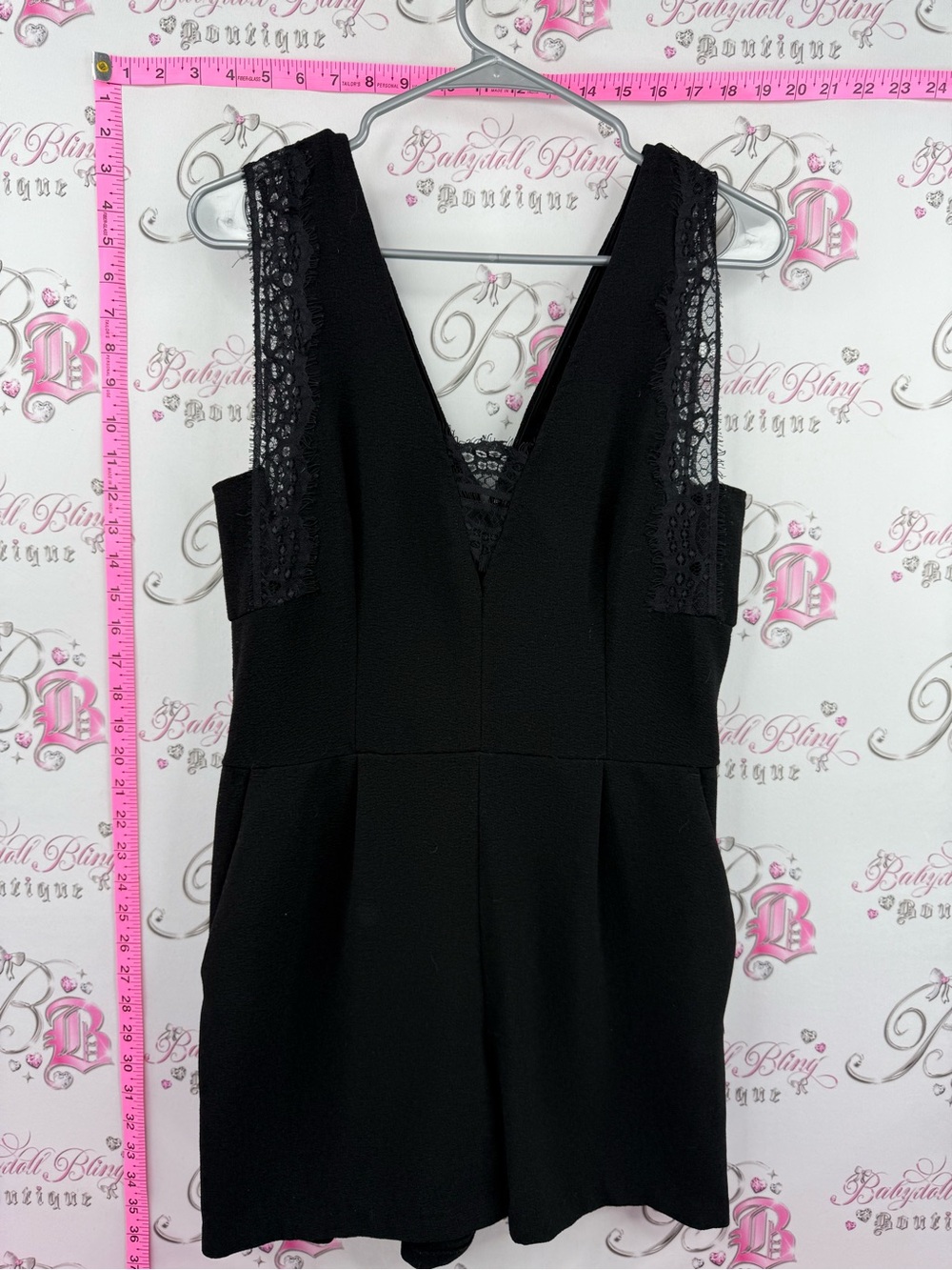 Dynamite romper jumper one piece lace Black V-Neck Lace-Trim Romper